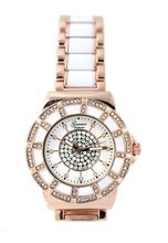 Geneva Rose Gold Tone Designer Style Ladies 39mm White Crystal Bezel