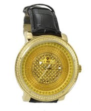 Gold Tone Diamond 53mm Case Black Leather Strap
