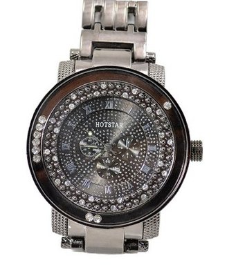 Gunmetal Black Hip Hop Iced Out 52mm Cz Race Bezel Link Bracelet