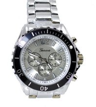Heavy Steel Tone Sports 50mm Bezel 8" Link Bracelet