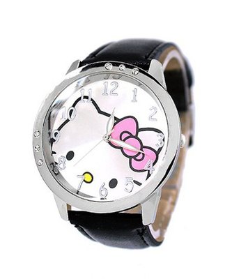 Hello Kitty Silver Tone 39.5mm Bezel . Black Strap