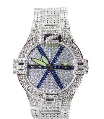 Hip Hop Ice Out Clubbing 58mm Crystal Bezel Textured Link Bracelet