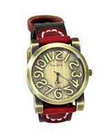 Ladies Casual 40mm Bronze Case Black & Red Leather Strap