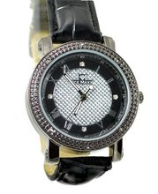 Ladies Diamond Dress Black Finish 38mm Bezel Leather Strap