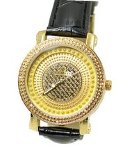 Ladies Diamond Dress Gold Tone Finish 38mm Bezel Leather Strap