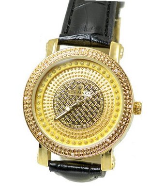 Ladies Diamond Dress Gold Tone Finish 38mm Bezel Leather Strap