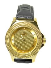Ladies Diamond Dress Gold Tone Finish 38mm Bezel Leather Strap