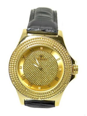 Ladies Diamond Dress Gold Tone Finish 38mm Bezel Leather Strap