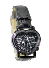 Ladies Diamond Heart Dress Black Finish 40x37mm Bezel