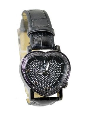 Ladies Diamond Heart Dress Black Finish 40x37mm Bezel