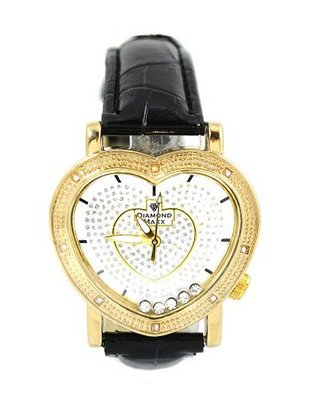 Ladies Diamond Heart Dress Gold Tone Finish 40x37mm Bezel
