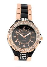 Ladies Fashion Rose Gold & Black 40mm Cz Bezel