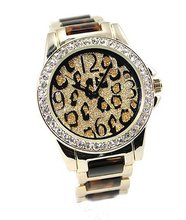 Ladies Leopard Print CZ Dial Tortoise Shell Bracelet