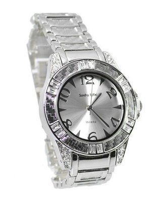 Ladies Silver Tone Fashion Dress 38mm Crystal Bezel Link Bracelet