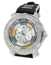 Silver Tone 3-tone Dial Hip-hop Cz-ice Bling Clubbin' Bullets 3-row Czs 50mm Case