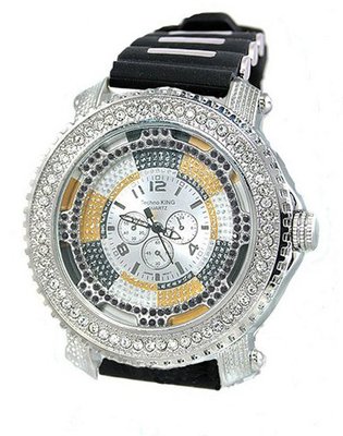 Silver Tone 3-tone Dial Hip-hop Cz-ice Bling Clubbin' Bullets 3-row Czs 50mm Case