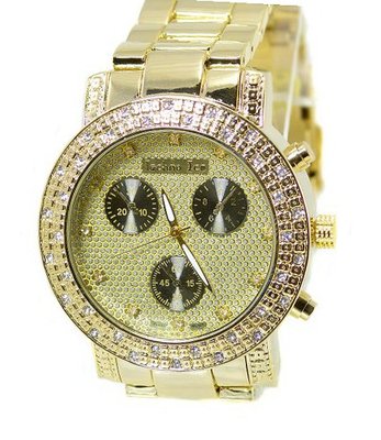 Techno Ice Big Gold Tone 50mm Cz Ice Out Bezel 9.5" Link Bracelet