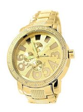 Technostar Gold Tone Wrist 50mm White Crystal Bezel Link Bracelet