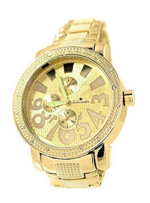 Technostar Gold Tone Wrist 50mm White Crystal Bezel Link Bracelet