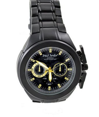 uBargain-Jewelry Black on Black Sports 65mm Bezel 8" Link Bracelet 