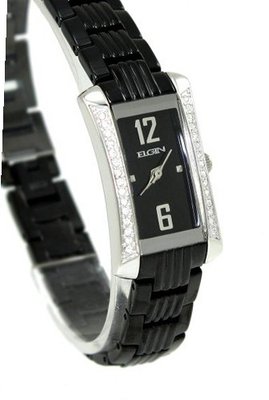 uBargain-Jewelry Ladies Elgin Dress Black Ceramic 32mm Cz Bezel 