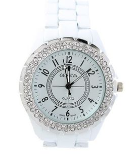 White Ceramic-look Fashion Dress 40mm Case with Cz