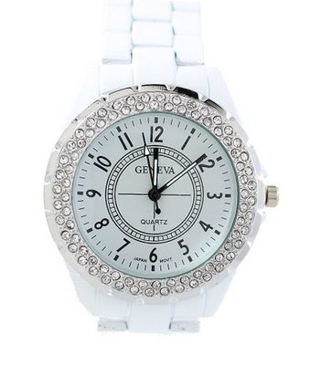 White Ceramic-look Fashion Dress 40mm Case with Cz