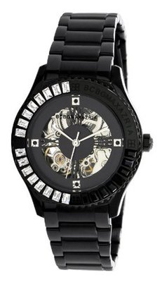 BCBGMAXAZRIA BG8255 Analog Vintage Silver Black Skeleton Dial