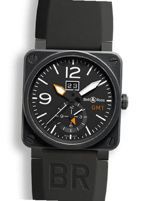Bell and Ross Aviation Black Dial Black Rubber BR0351-GMT-CB