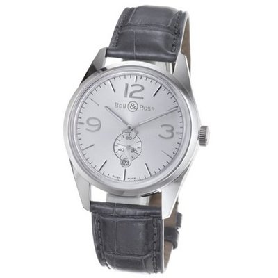 Bell & Ross BR123-OFICERSLV Vintage Black Leather Strap