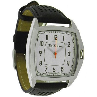 Ben Sherman R925 Black Faux Leather Strap Silver Dial Red Second Hand