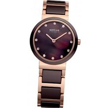 Bering Time 10725-765 Ladies Brown and Rose Gold Ceramic