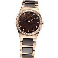 Bering Time 32426-765 Ladies Brown and Rose Gold Ceramic