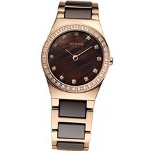 Bering Time 32426-765 Ladies Brown and Rose Gold Ceramic