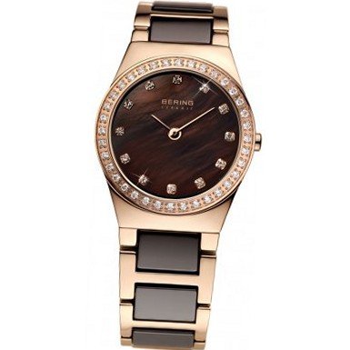 Bering Time 32426-765 Ladies Brown and Rose Gold Ceramic
