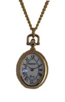 Bernex Oval Pendant Arabic Dial with Black Enamel and Gold Flowers in Gold Plated Chain GB31012