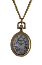 Bernex Oval Pendant Arabic Dial with Black Enamel and Gold Flowers in Gold Plated Chain GB31012