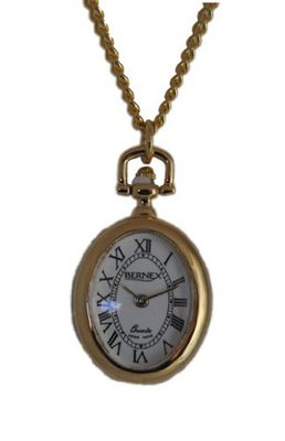 Bernex Oval Pendant Arabic Dial with Black Enamel and Gold Flowers in Gold Plated Chain GB31012