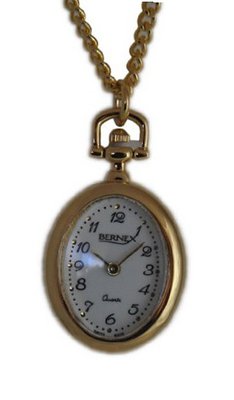 Bernex Oval Pendant Roman Dial with Black Enamel and Gold Flowers in Gold Plated Chain GB31013