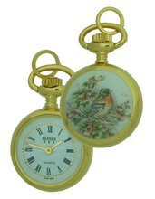 Bernex Swiss Made Gold Plate Ladies Pendant + Chain(Painted Bird design Back)