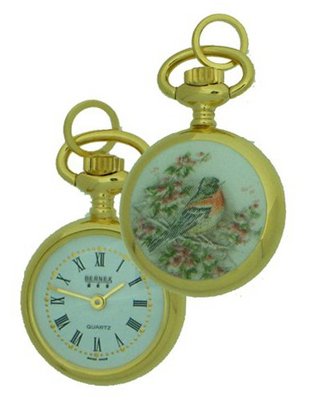 Bernex Swiss Made Gold Plate Ladies Pendant + Chain(Painted Bird design Back)