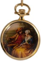 Bernex Swiss Made Gold Plate Ladies Pendant + Chain(Painted Couple design Back)