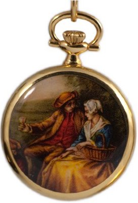 Bernex Swiss Made Gold Plate Ladies Pendant + Chain(Painted Couple design Back)