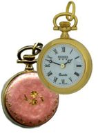 Bernex Swiss Made Gold Plate Ladies Pendant + Chain(Pink Enamel/gold detail Back)