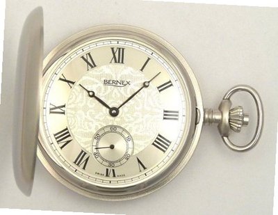 Bernex Swiss Made Large Rhodium Plated Pocket with 17 Jewel Mechanical Movement