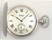 Bernex Swiss Made Large Rhodium Plated Satin Pocket with 17 Jewel Movement