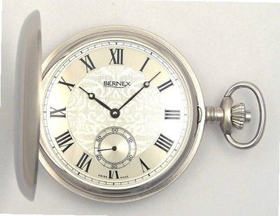Bernex Swiss Made Large Rhodium Plated Satin Pocket with 17 Jewel Movement