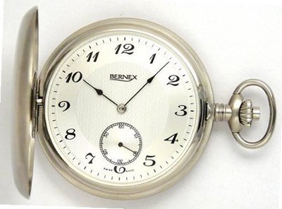 Bernex Swiss Made Large Rhodium Plated Satin Pocket with 17 Jewel Movement