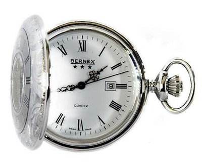 Bernex Swiss Made Quartz Rhodium Plate Half Hunter Pocket , Patterned case