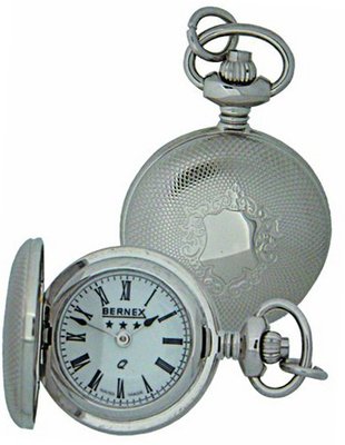 Bernex Swiss Made Rhodium Plate Ladies Pendant +Chain (Full Hunter Engine Turned)